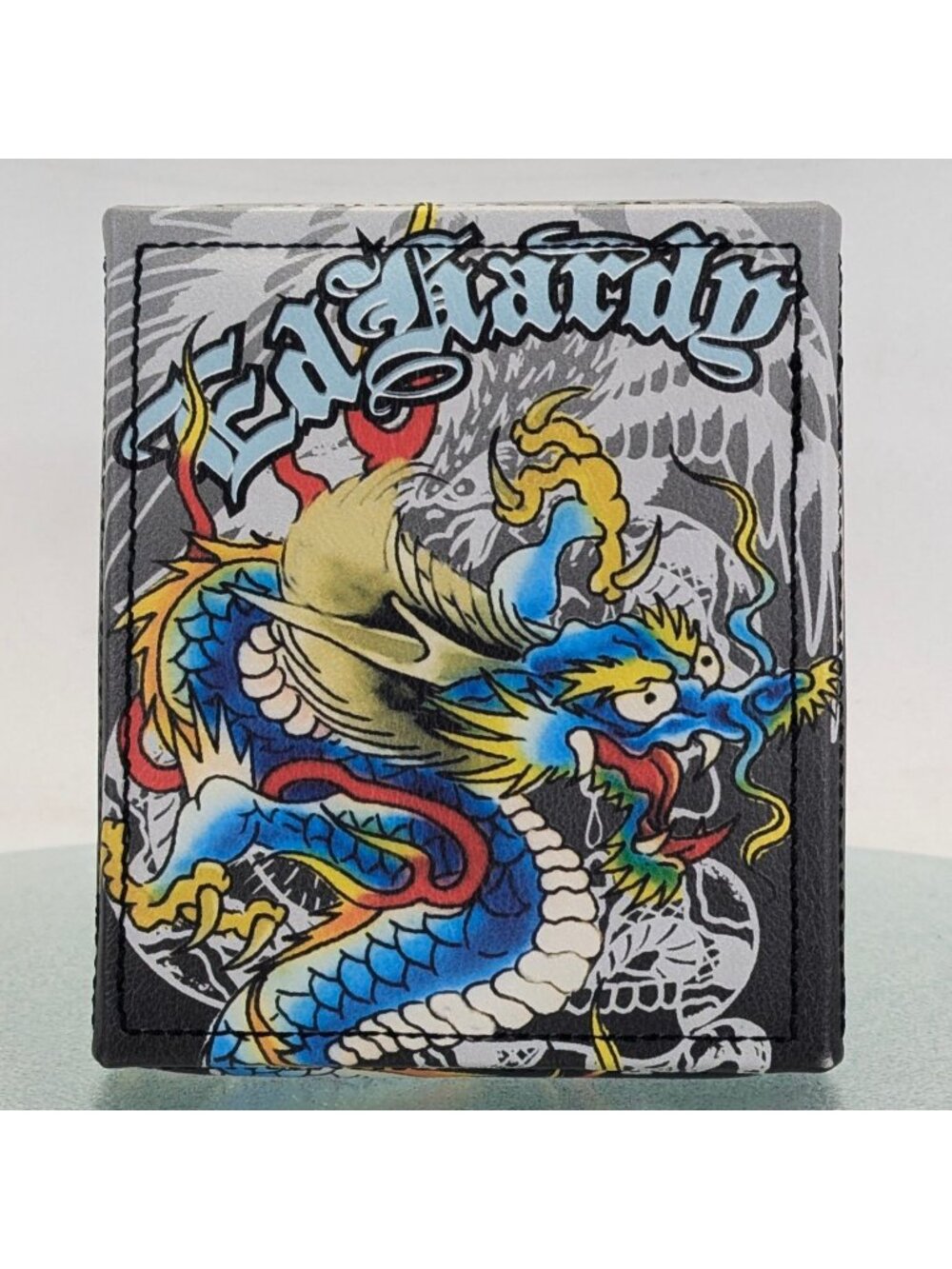 Ed Hardy Men’s Black Dragon Bifold Wallet Card Slots ID Window w Valet Tray NEW